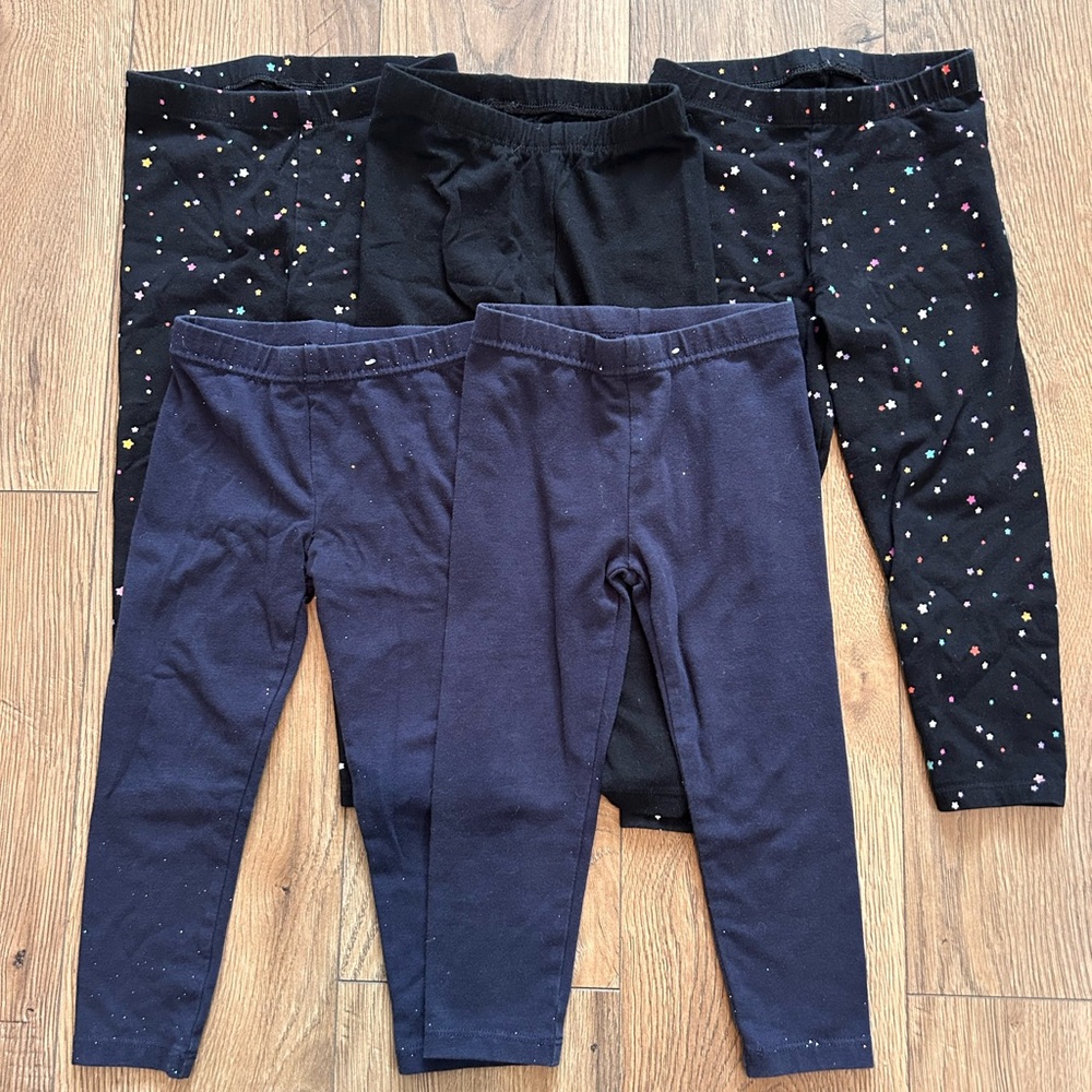 Girls 2T Black and Navy Leggings Bundle (5 Pairs)